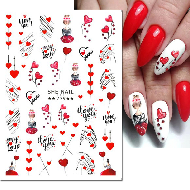 Nail Art Valentines Day - Autocollants adhésifs pour les ongles, décalcomanies