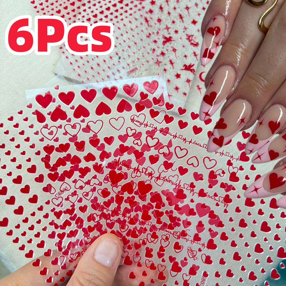 Nail Art Valentines Day - Autocollants pour ongles, 6 pièces/ensemble, cœur