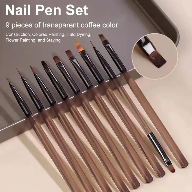 Nail Art Brush Set - Lot de 9 pinceaux multi-têtes pour