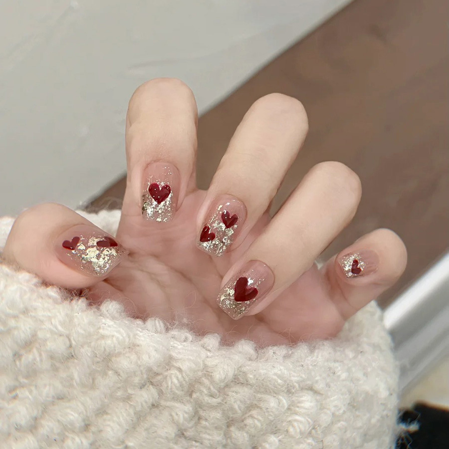 Press On Nail Set - 24 pièces/ensemble Faux ongles carrés courts