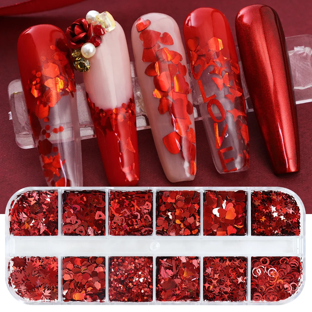 Nail Art Valentines Day - Flocons de paillettes holographiques pour Nail