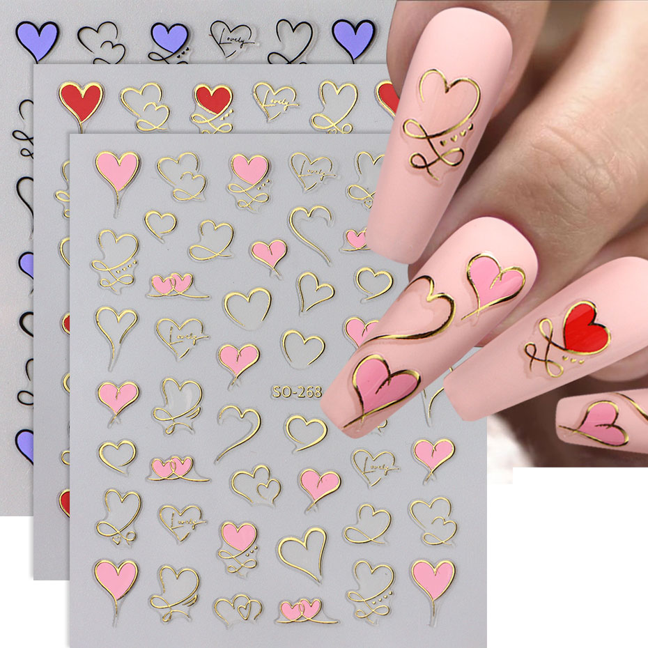 Nail Art Valentines Day - 3 pièces Y2K or vague ligne